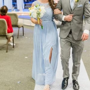 David's Bridal long bridesmade dress w lace bodice